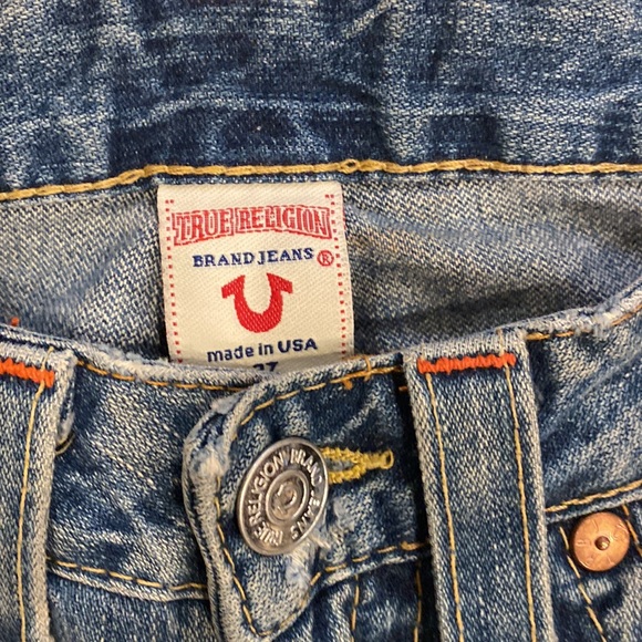 Nwt True Religion flare wide leg vintage jeans flower size 27 frayed hem - Picture 6 of 8